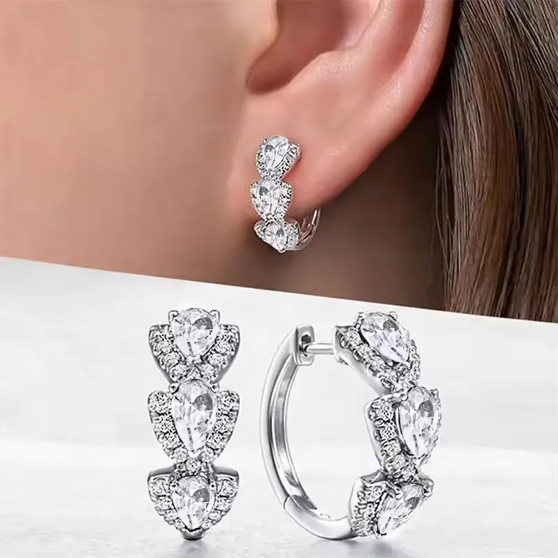 925 Sterling Silver Trendy Blue Cubic Zirconia Hoop Earrings