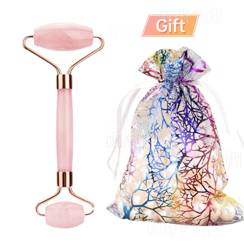 Roller Massage Spa Pink Face Natural Stone Tool Facial Lift Up