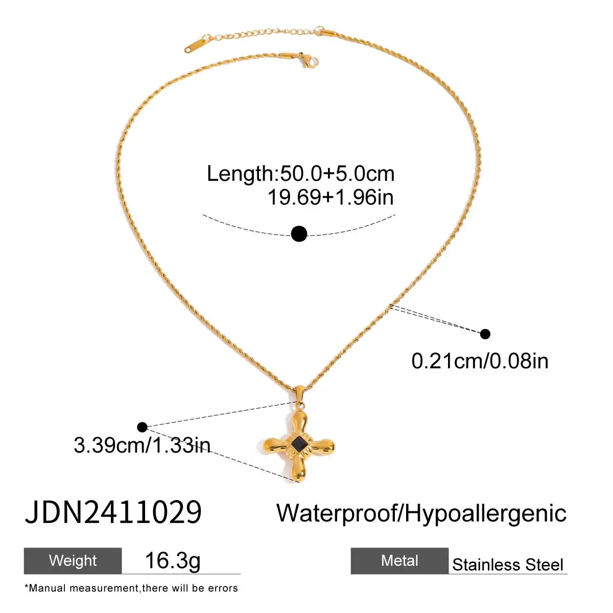 Zirconia Cross Pendant Stainless Steel Luxury Necklace