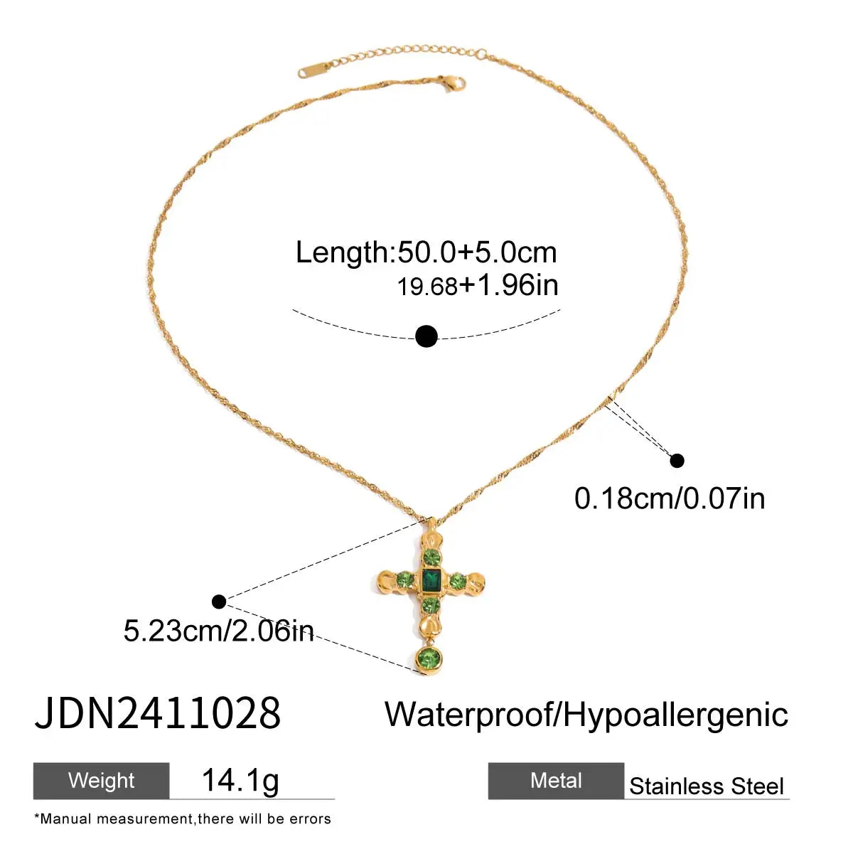 Zirconia Cross Pendant Stainless Steel Luxury Necklace