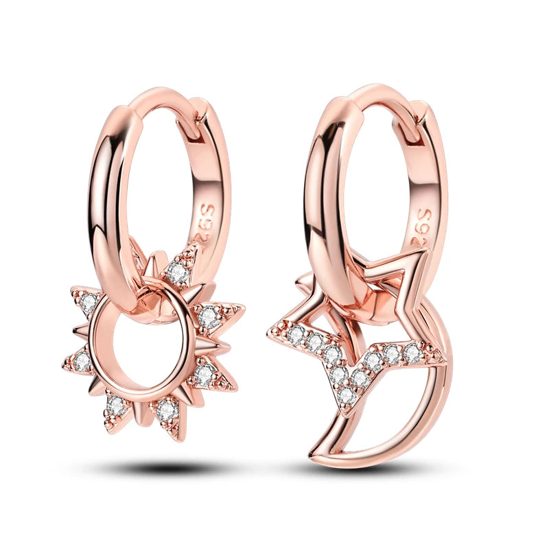 925 Sterling Silver Geometric Rose Gold Series Drop Earrings for Woman