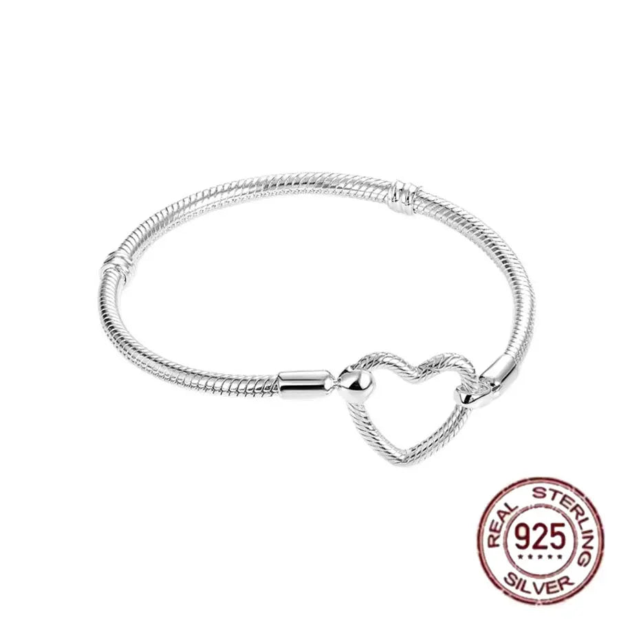 925 fine heart-shaped snake bone bracelet for women