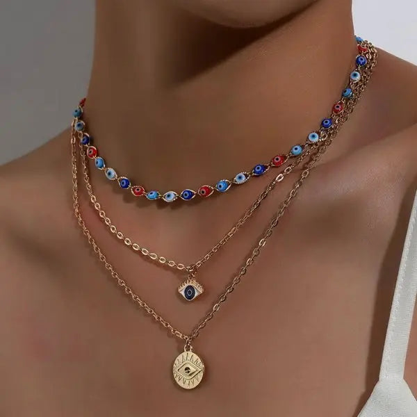 Boho Crystal Evil Eye Pendant Necklace For Women