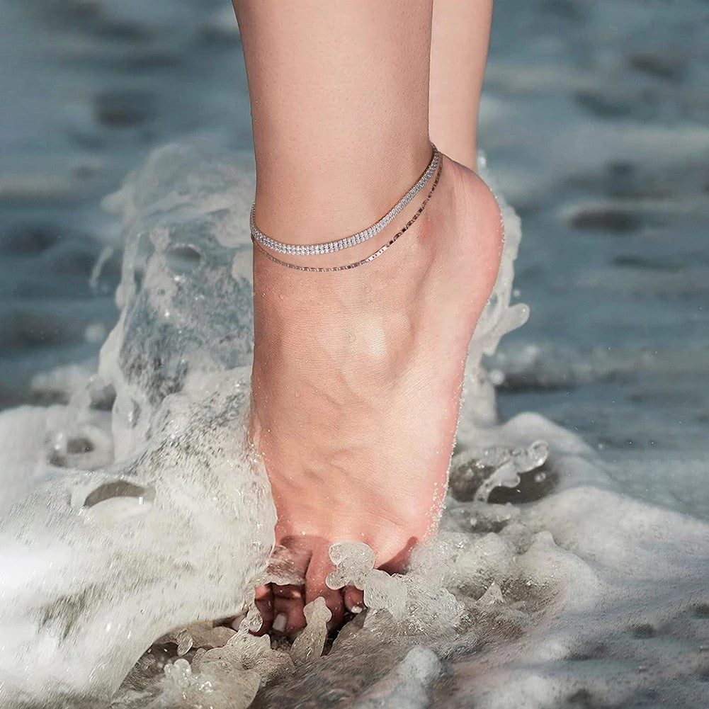 Sparkle Mirror Chain Anklets for Women 925 sterling steel