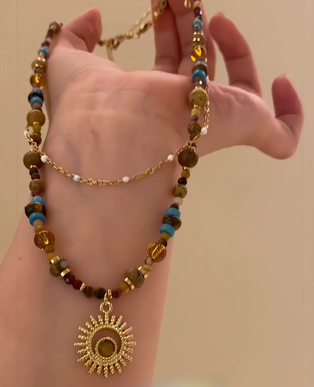 Vintage Natural Stone Pendant Necklace for Women