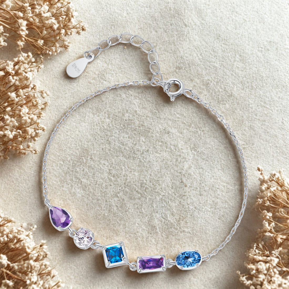 Blue Purple Zircon Geometric Design Chain Bracelet For Women
