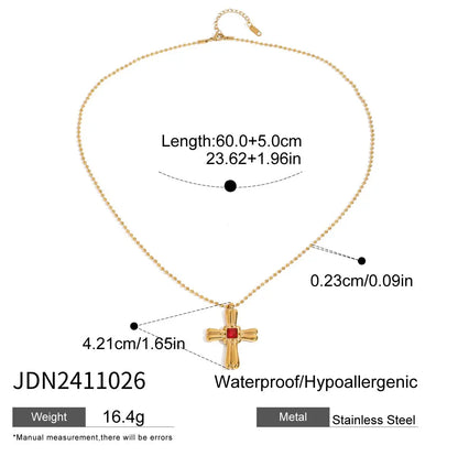 Zirconia Cross Pendant Stainless Steel Luxury Necklace