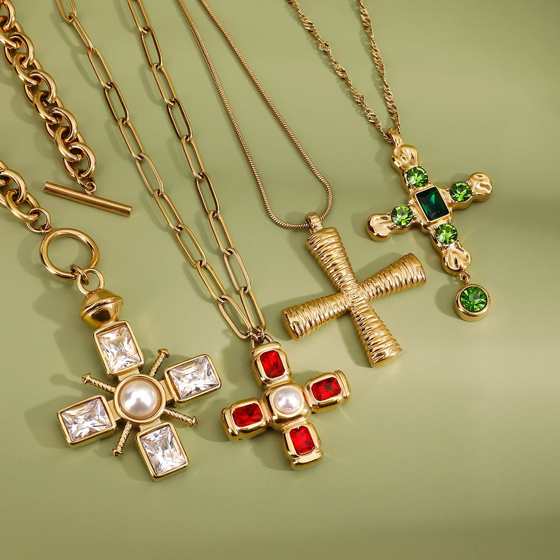 Zirconia Cross Pendant Stainless Steel Luxury Necklace
