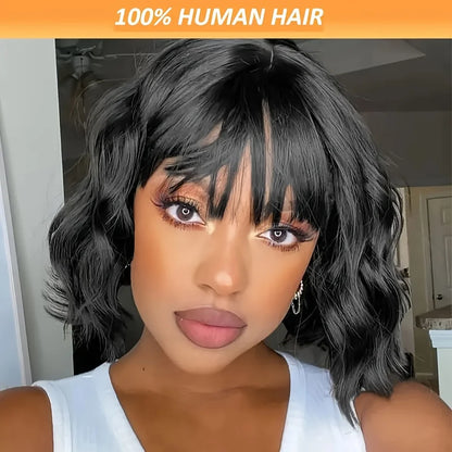 Lace Wig Bob Wigs with Bangs Brazilian Virgin Human Hair