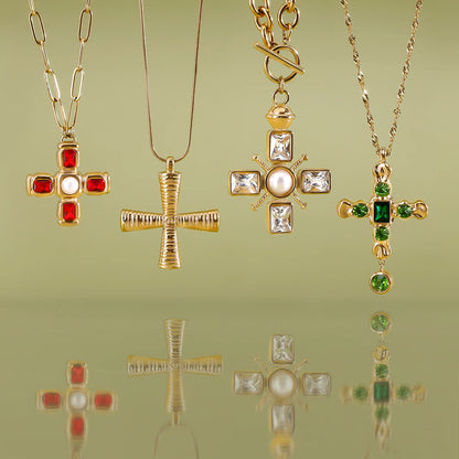 Zirconia Cross Pendant Stainless Steel Luxury Necklace