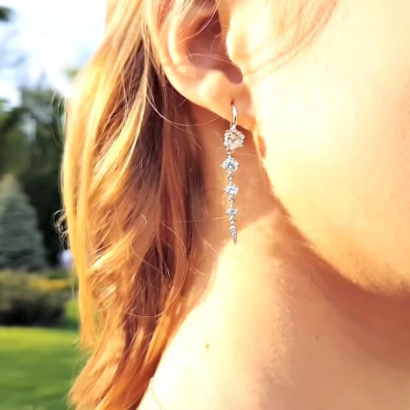 Pure 925 Sterling Silver Earrings Women Long Trendy New Jewelry