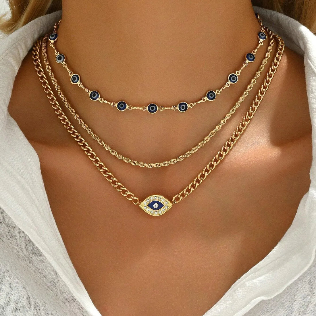 Boho Crystal Evil Eye Pendant Necklace For Women