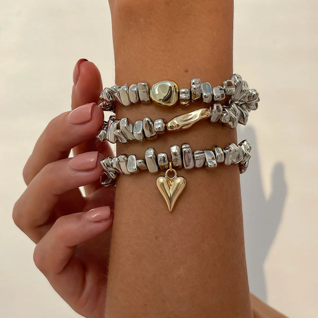 Fashion Bead Heart-Shaped Pendant Bracelet Set for Woman