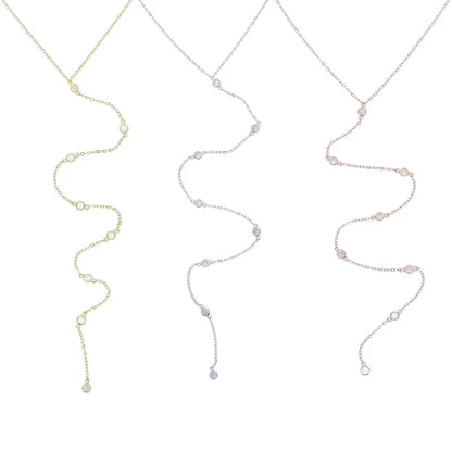 925 Sterling Silver Rose Gold Sexy Long Y Necklace for Women