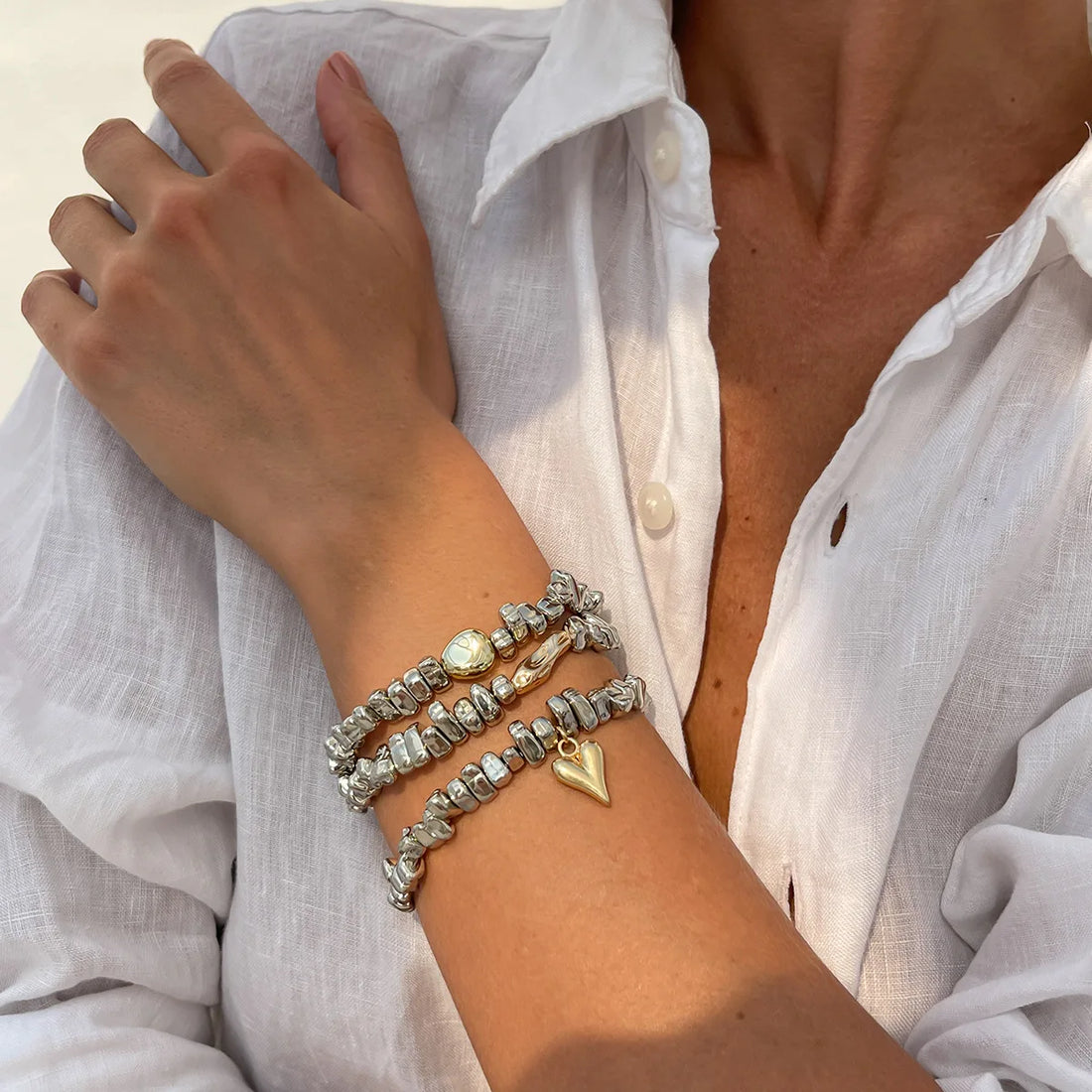 Fashion Bead Heart-Shaped Pendant Bracelet Set for Woman
