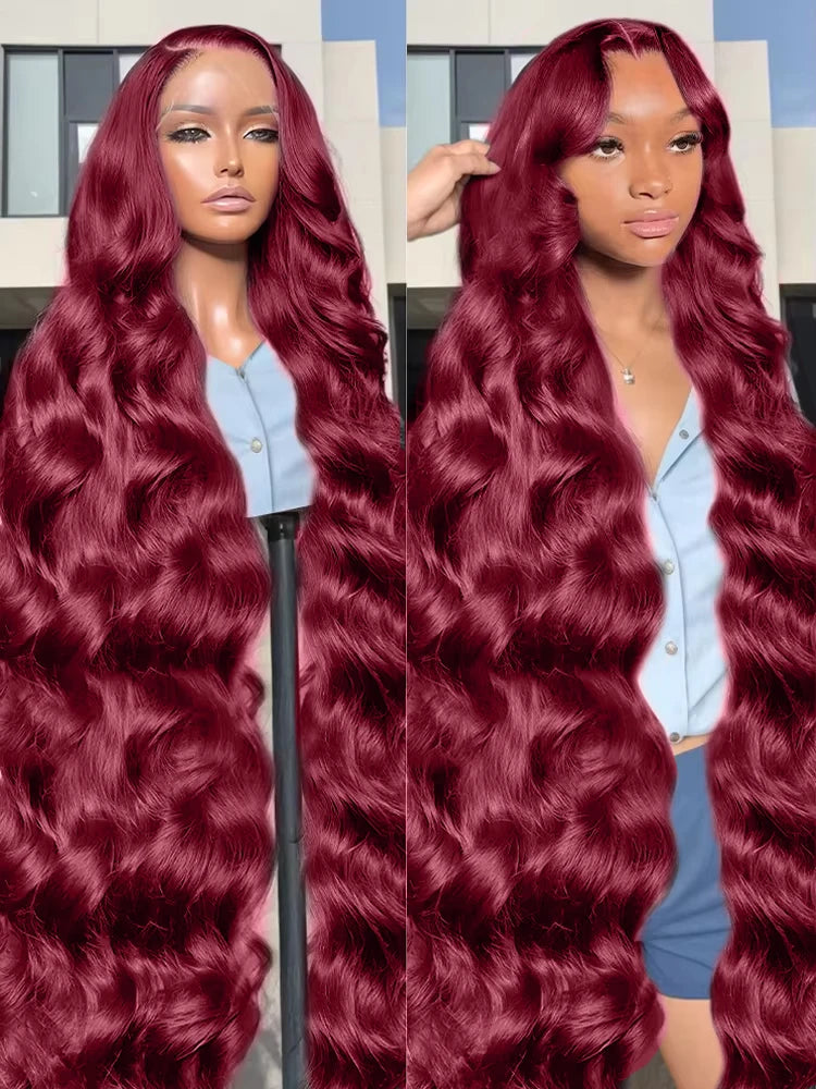 Body Wave Wig Burgundy Lace Front Human Hair