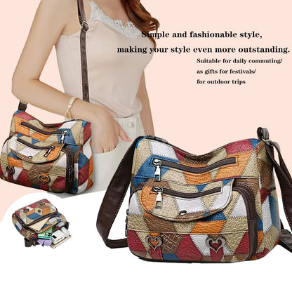 Ladies handbag, crossbody with a geometric design.
