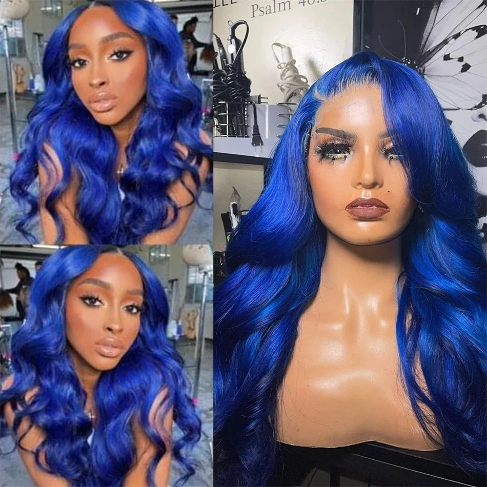 Dark Blue HD Lace Front 100% Human Hair Wigs