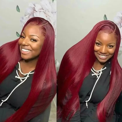 GIANNA - Burgundy HD Lace Frontal Human Hair Wig Straight Red Human Hair