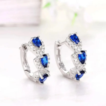 925 Sterling Silver  Trendy Blue Cubic Zirconia Hoop Earrings