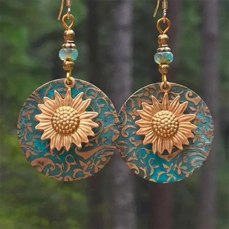 Vintage Boho Sunflower Earrings Drop