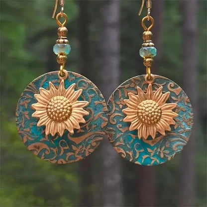 Vintage Boho Sunflower Earrings Drop
