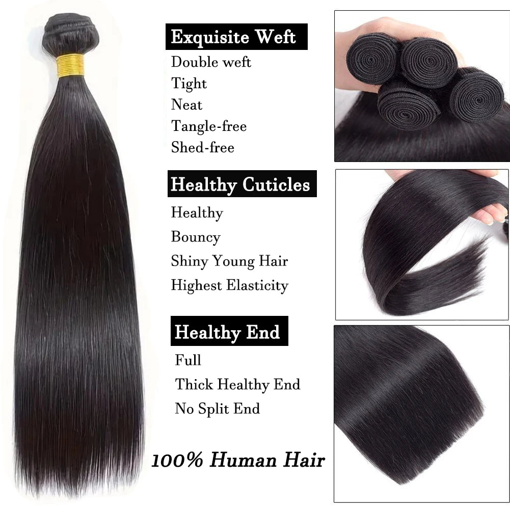 Straight Human Hair Bundles 100% Human Hair Extensions