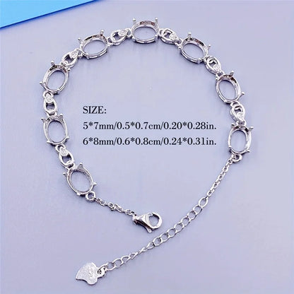 Stones Oval Solid 925 Sterling Silver Rose Bracelet
