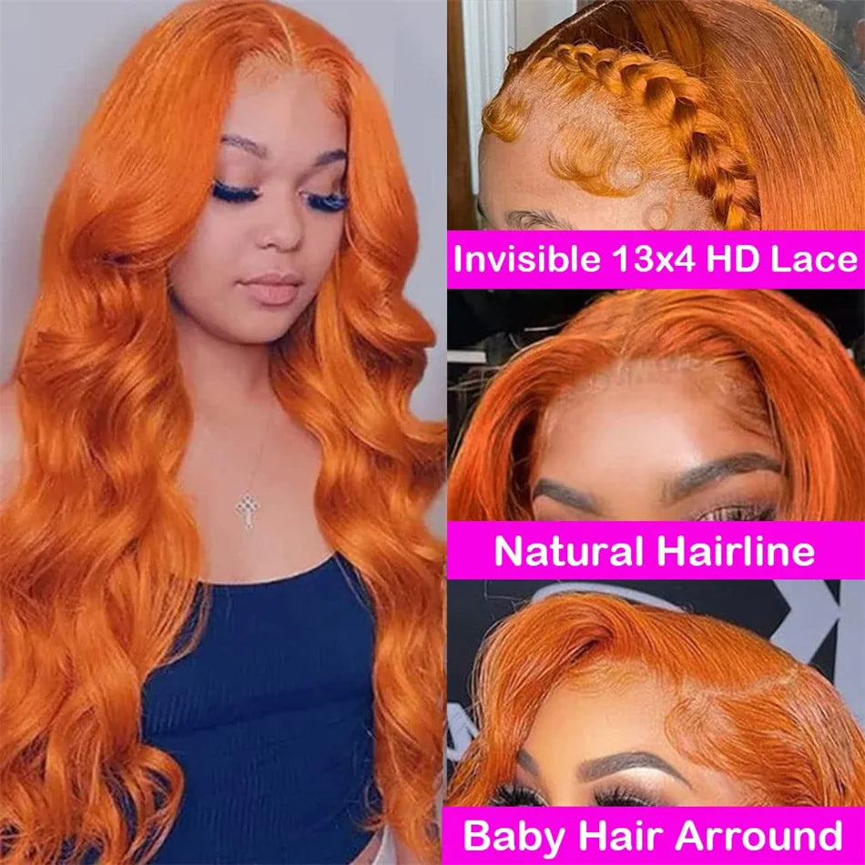 HD Orange Ginger Lace Front Wig 100% Human Brazilian Hair