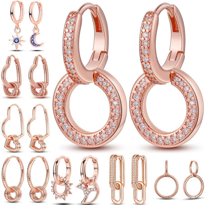 925 Sterling Silver Geometric Rose Gold Series Drop Earrings for Woman