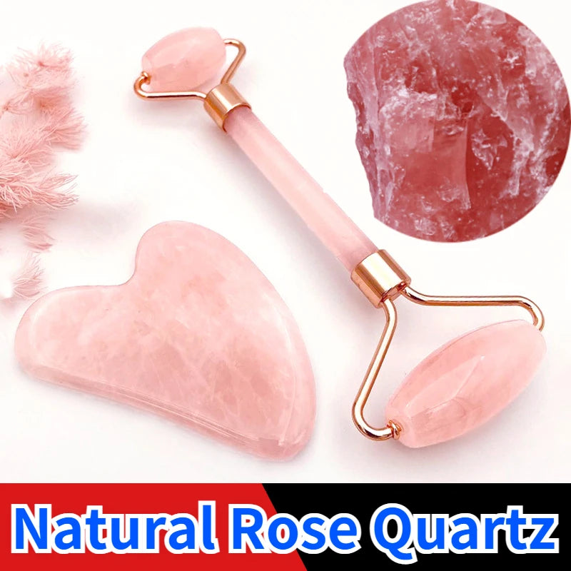 Roller Massage Spa Pink Face Natural Stone Tool Facial Lift Up