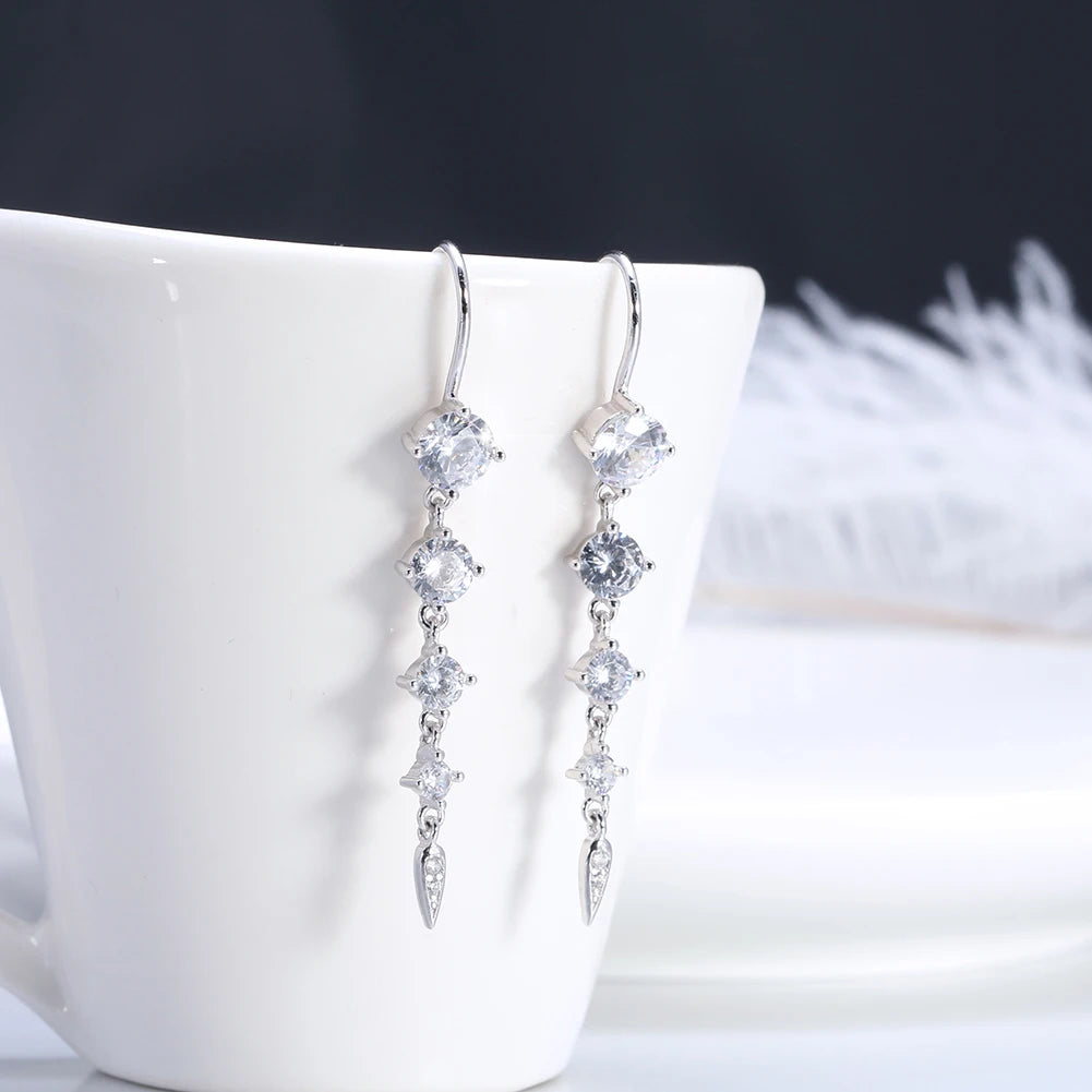Pure 925 Sterling Silver Earrings Women Long Trendy New Jewelry