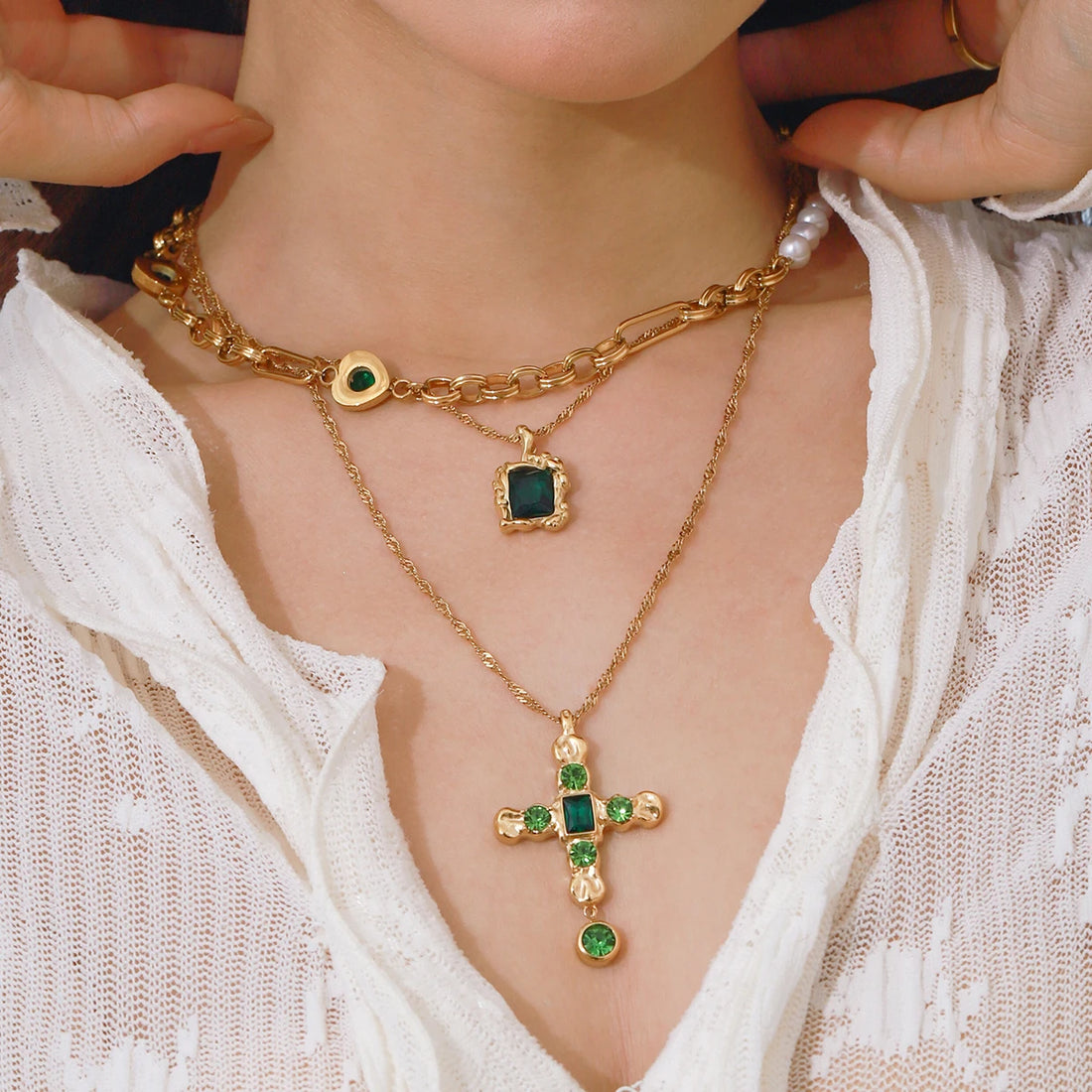 Zirconia Cross Pendant Stainless Steel Luxury Necklace