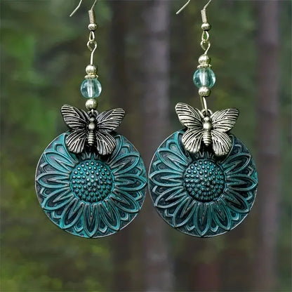 Vintage Boho Sunflower Earrings Drop