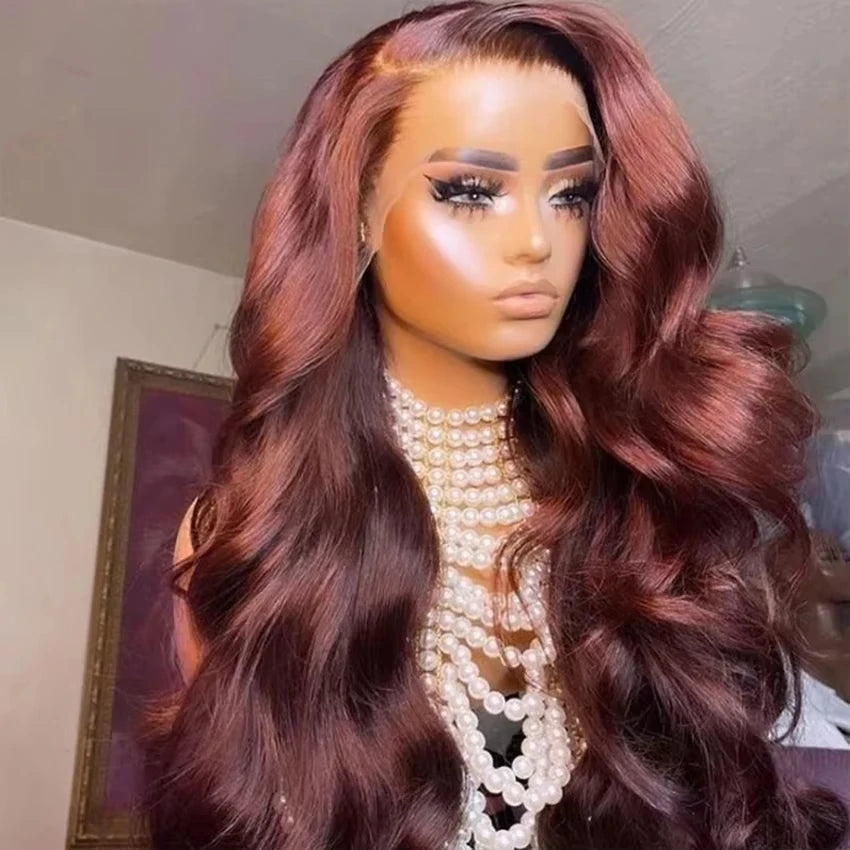 Reddish Brown Body Wave Wigs HD Lace Frontal Wigs Brazilian 100% Virgin Hair