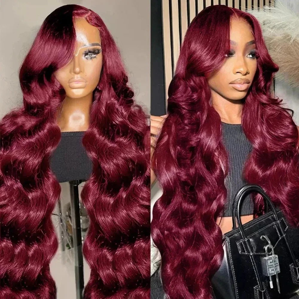 Rose - Burgundy Lace Frontal Wig Body Wave HD Transparent Lace