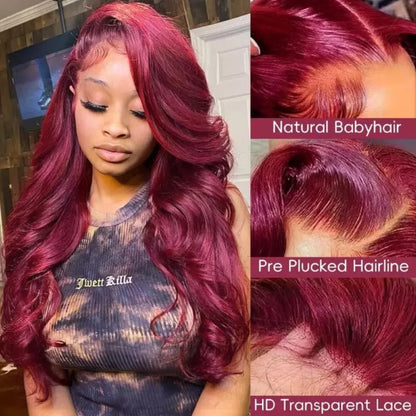 Rose - Burgundy Lace Frontal Wig Body Wave HD Transparent Lace