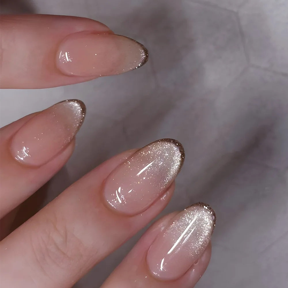 Cat Eye French Sheer Manicure Tip Art  3D Acrylic Nails