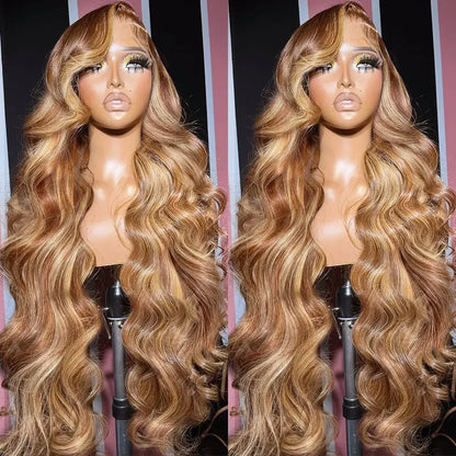Highlight Wig 100% Human Hair Ombre Brown Lace Frontal Wig Brazilian