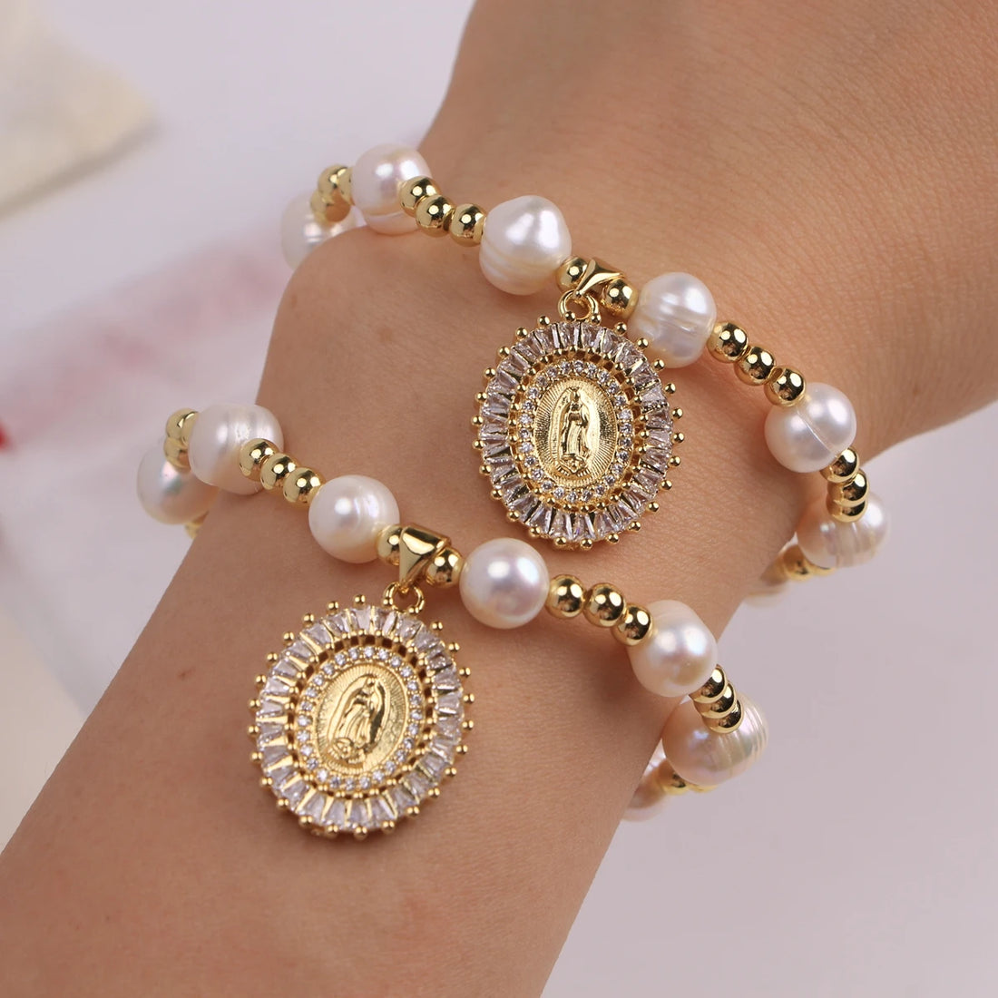 Virgin Mary Bracelets for Women Freshwater Pearl Bracelet
