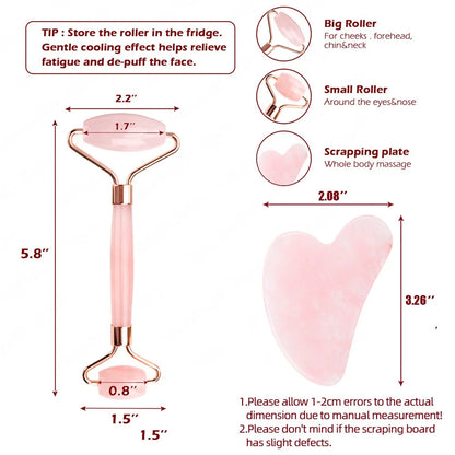 Roller Massage Spa Pink Face Natural Stone Tool Facial Lift Up