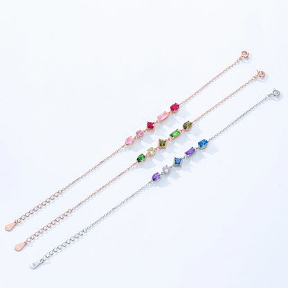 Blue Purple Zircon Geometric Design Chain Bracelet For Women
