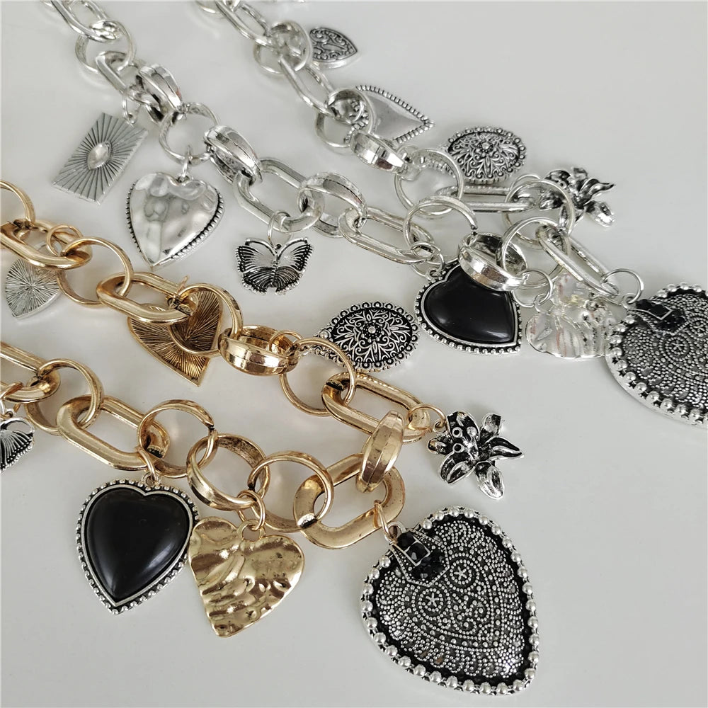 Vintage Love Heart Shape Pendants Choker Necklace