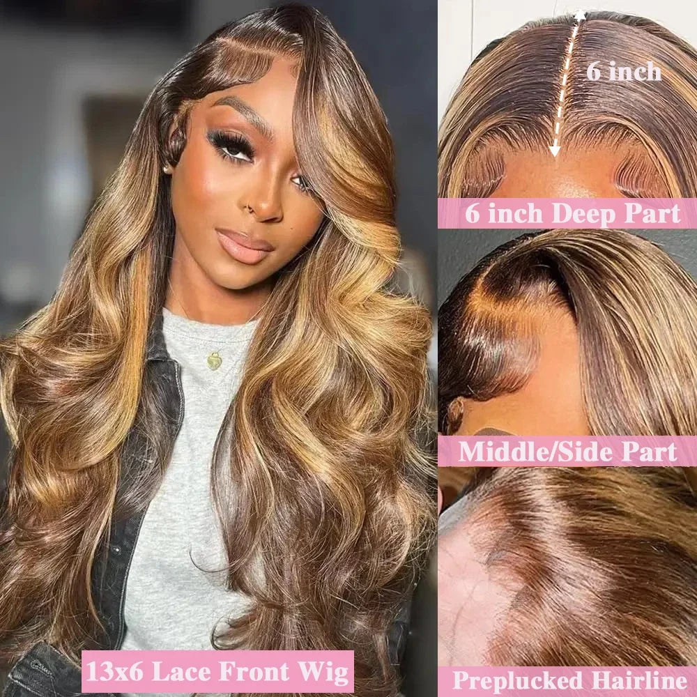 Highlight Wig 100% Human Hair Ombre Brown Lace Frontal Wig Brazilian