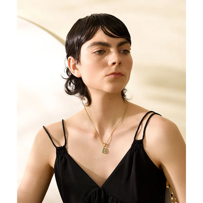 Green Crystal Water Drop Pendant Necklace for Women 316l Stainless Steel