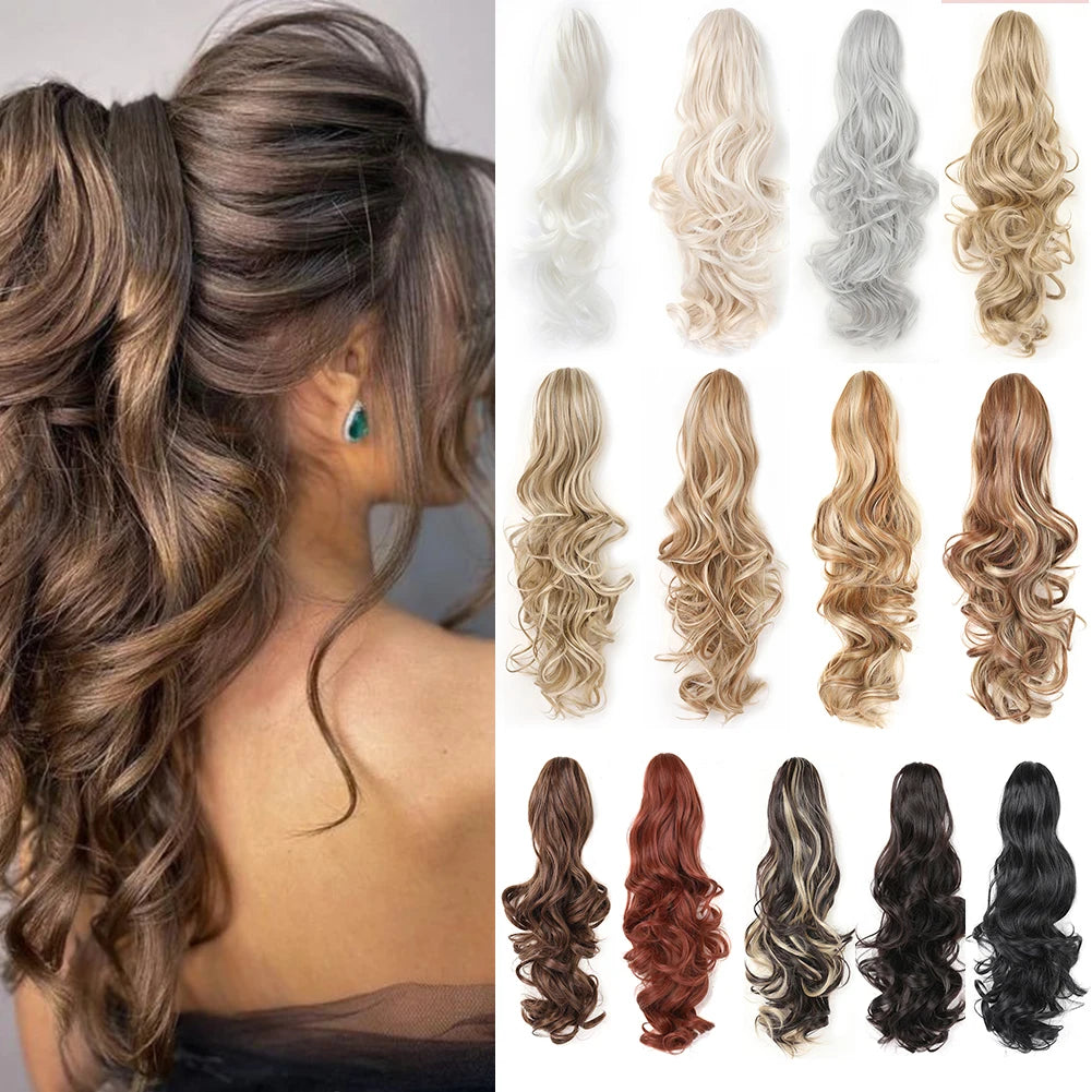 Ponytail Extension Synthetic Claw Clip in Hairpiece Curly Wavy.