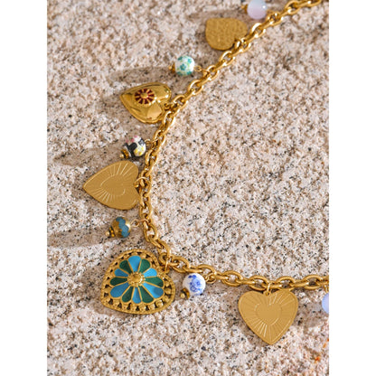 Stainless Steel Charms Beads Heart Love Drop Necklace