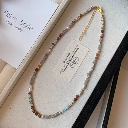 Pure Handmade Natural Stone Chain Pearl Pendant Necklace