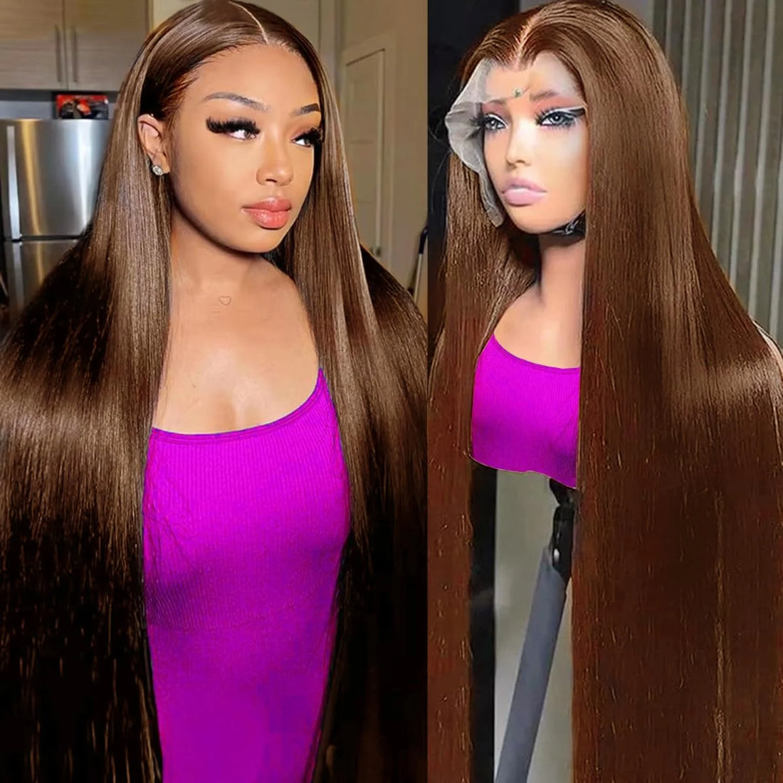 Chocolate Lace Front Human Hair Indian Straight Human Hair