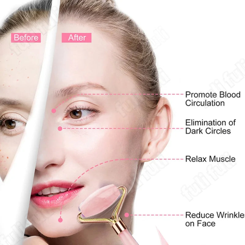 Roller Massage Spa Pink Face Natural Stone Tool Facial Lift Up